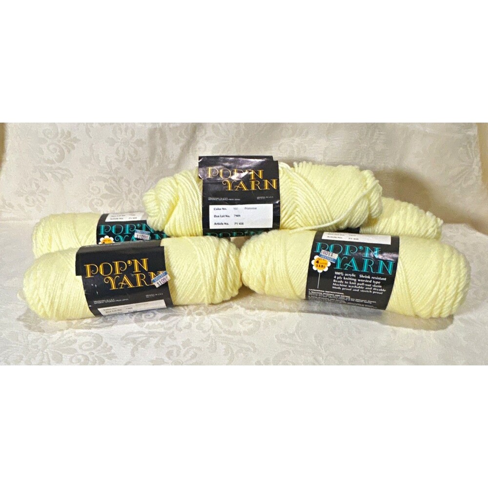 Pop'n Yarn 100% Acrylic Yarn Lot of 4 1/2 4oz Skeins Primrose PY408 Knit Crochet